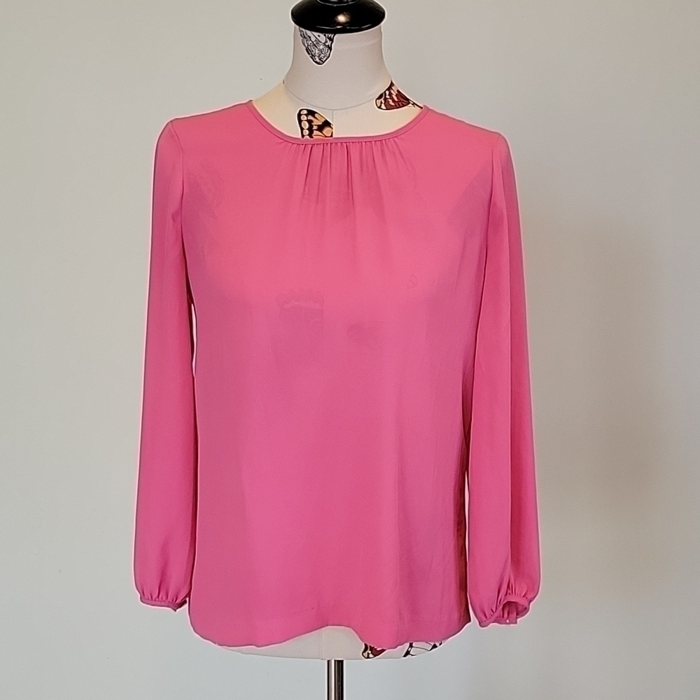 J. BY J.CREW dusty rose pink long sleeved blouse.  Soft silky material in size 0